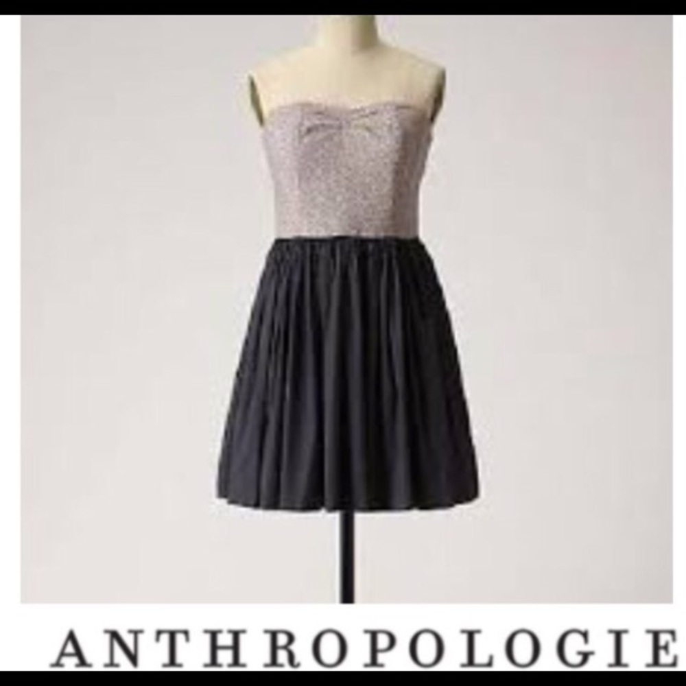 Anthropologie 👗Mauve Dress 👗 Charcoal gray floral print 100% cotton A-line dress